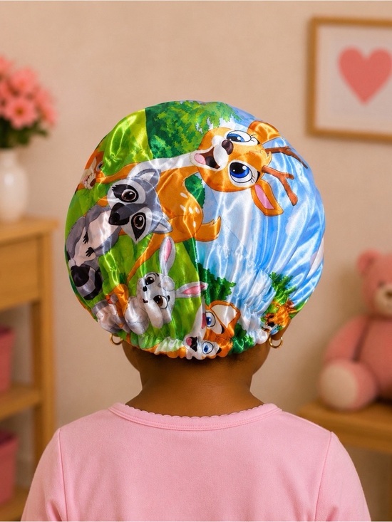 Other - Children's Animal Print Satin Bonnet in Blue and Green